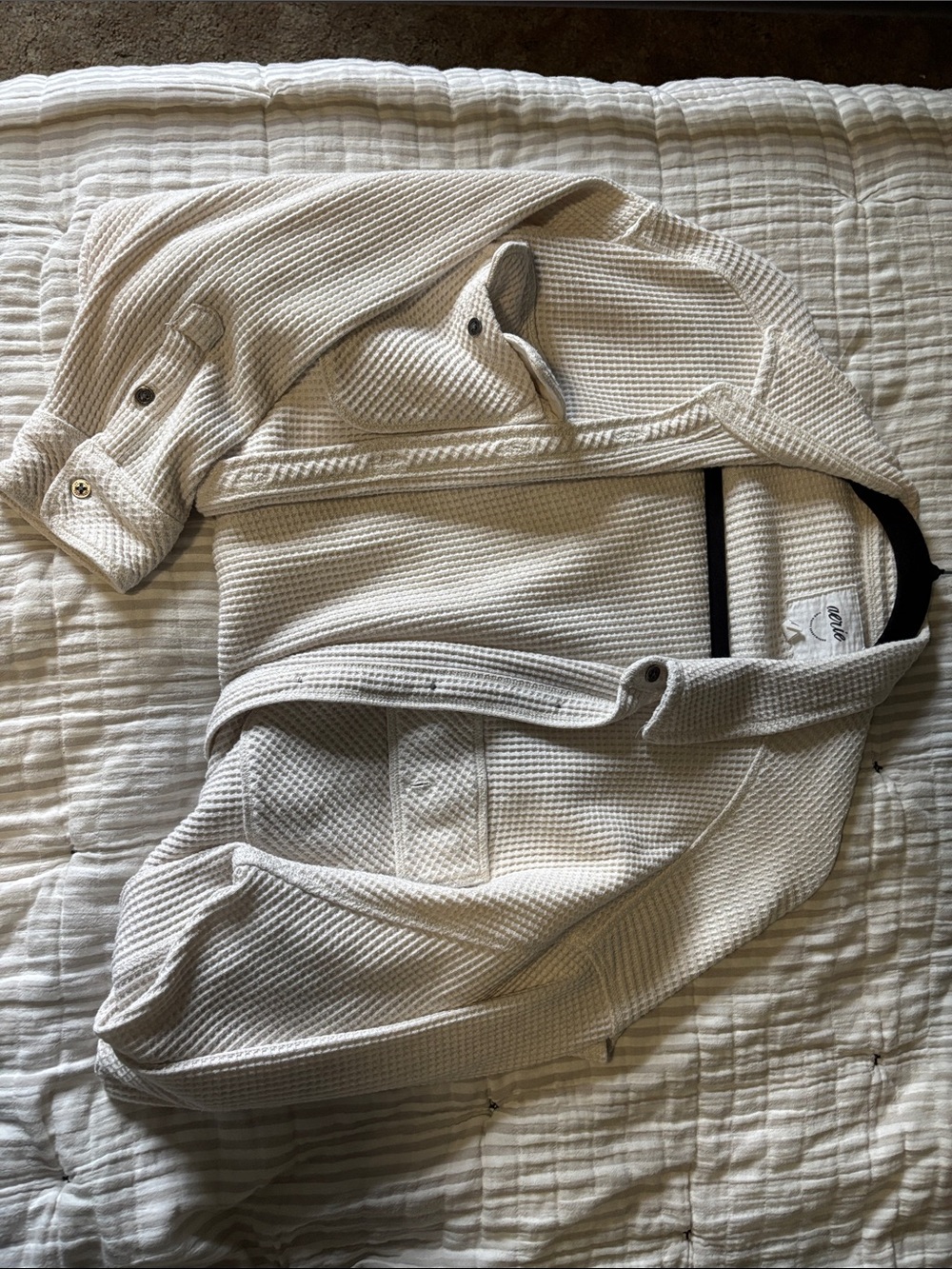 aerie Cream Waffle Knit Button-Down Shirt